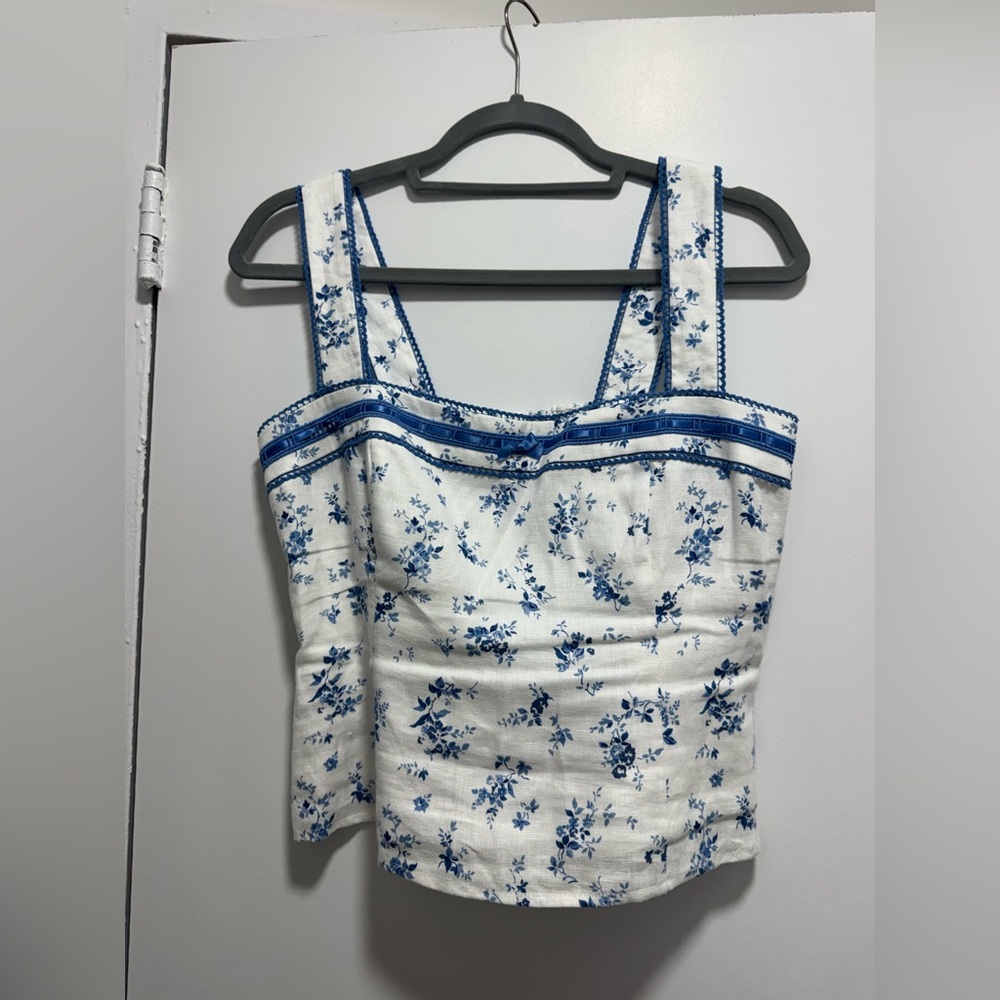 Floral Blue and White Women's Top reformation